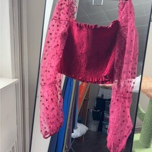 Burgundy Smocked Polka Dot Women's Top